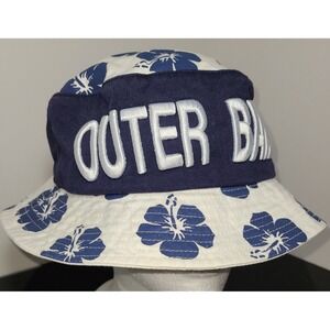Outer Banks Adult Blue White Hibiscus Bucket Hat OBX North Carolina Beach